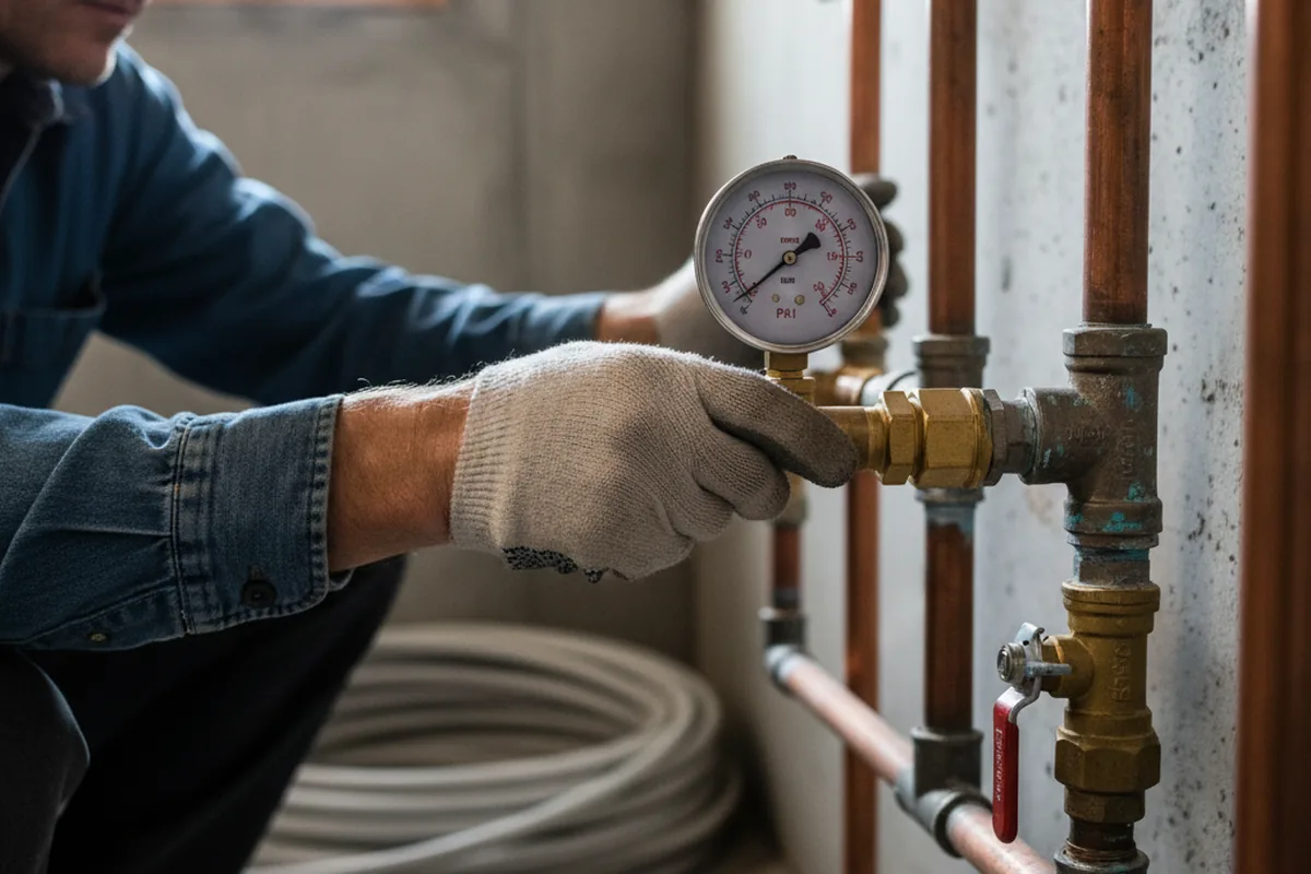 Pressure testing a repaired line during Water Line Repair in Boswell
